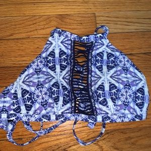 blue patterned bikini top